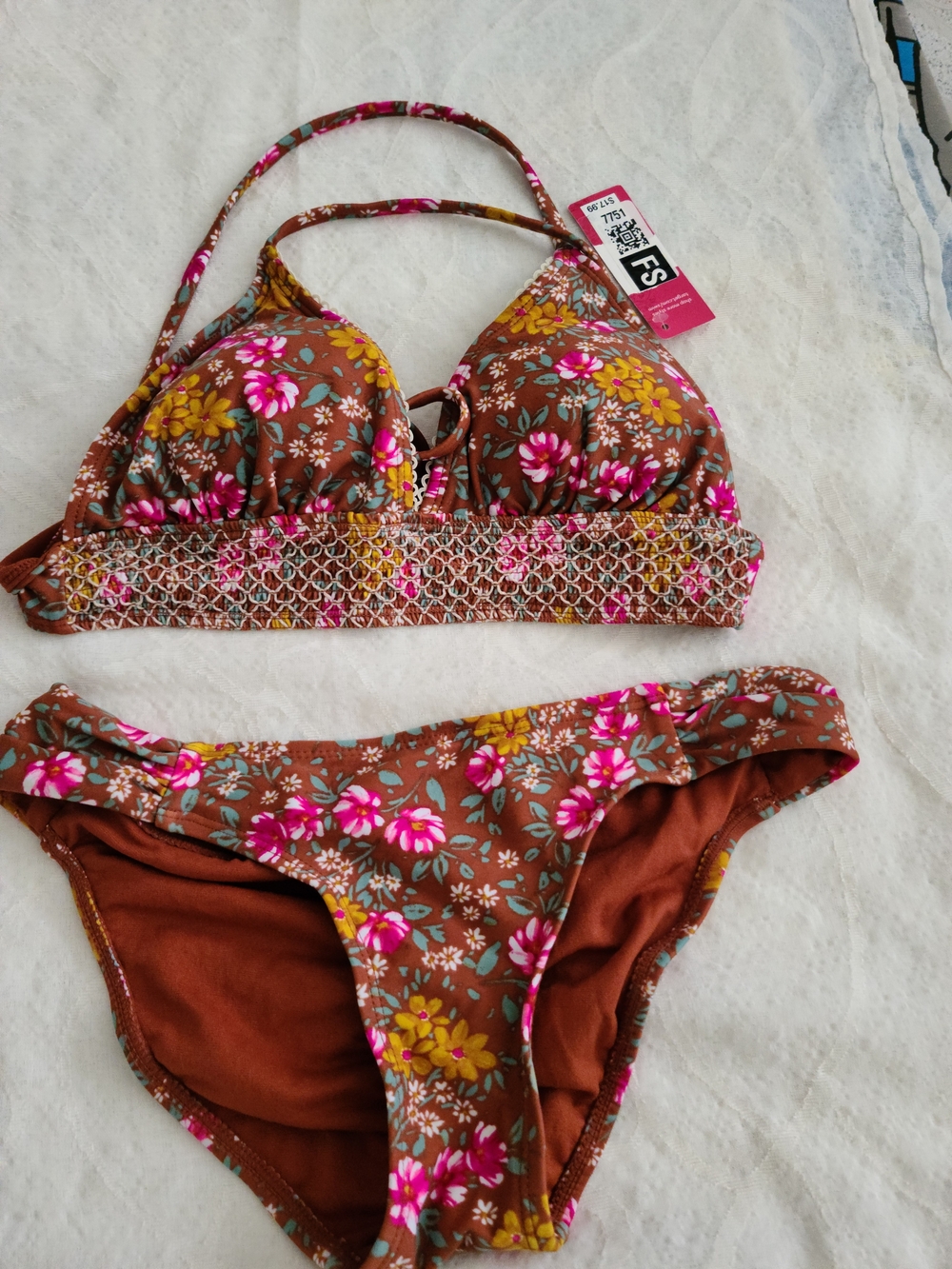 Xhilaration Brown Floral Smocked Bikini Set
